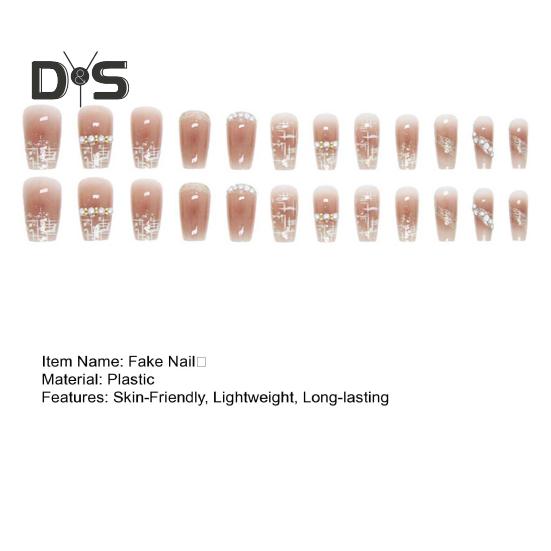 24Pcs Faux Pearl Fake Nails with Reinforcement Glue DIY Art Design False Nails Wearable Press-on Manicure Stylish Artificial Nails