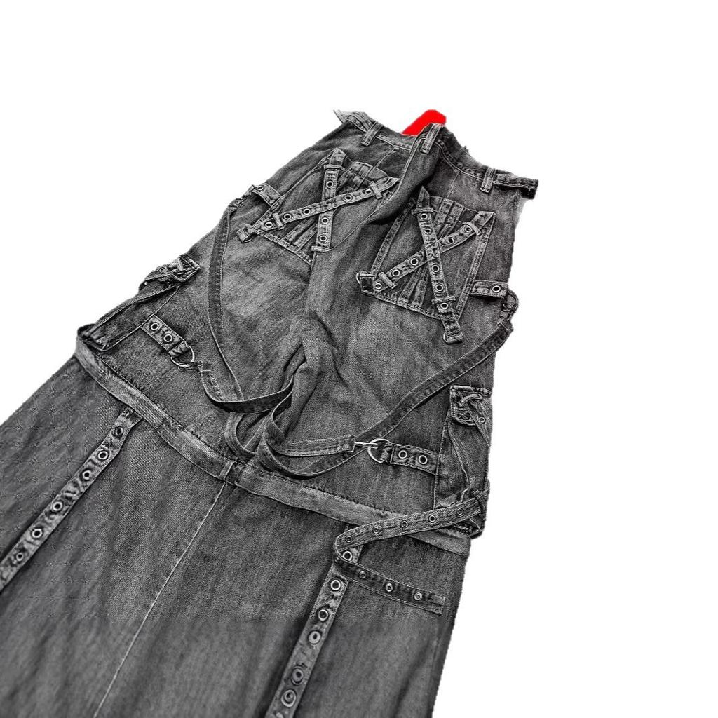 BeatStreet Jeans Pesados Lavados Vintage Pantalones Cargo Y2K Hombres Mujeres Hip Hop Multi Bolsillo Jeans Holgados Pantalones de Pierna Ancha de Cintura Baja