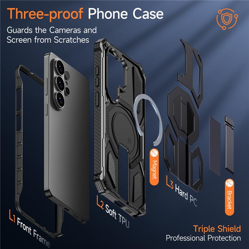 The new mobile phone case is suitable for Samsung S26Ultra anti-drop S25 magnetic belt bracket A57 armor protective case.