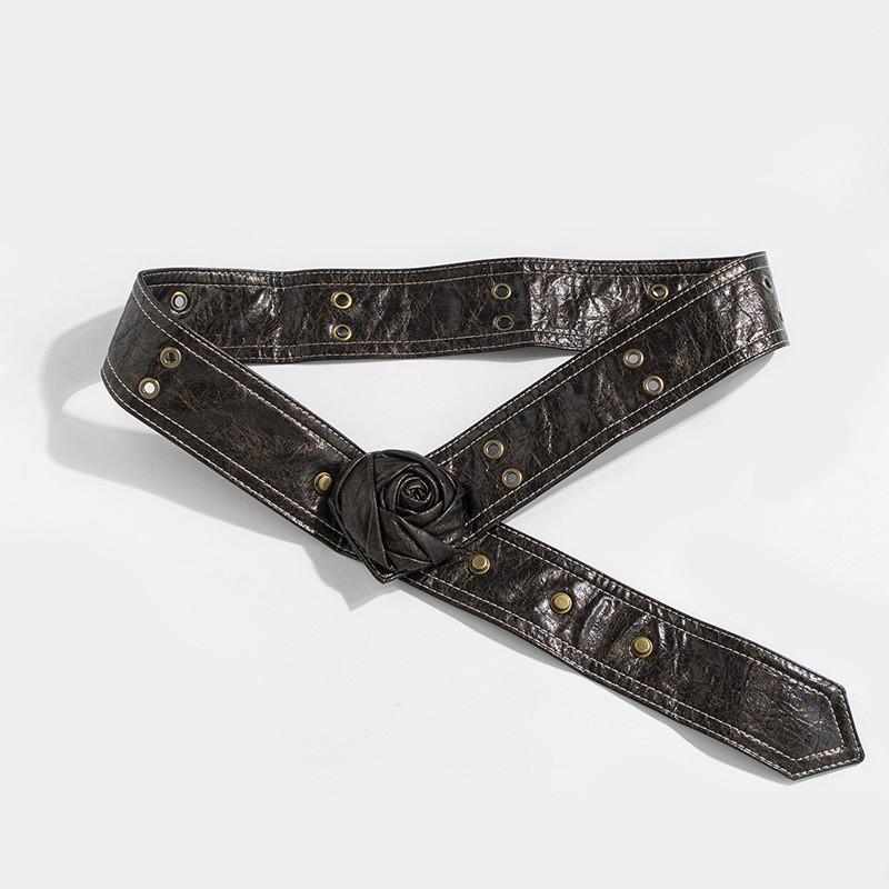 Fashion Flower Rose Waist Belt For Women With Faux Leather Adjustable Strap