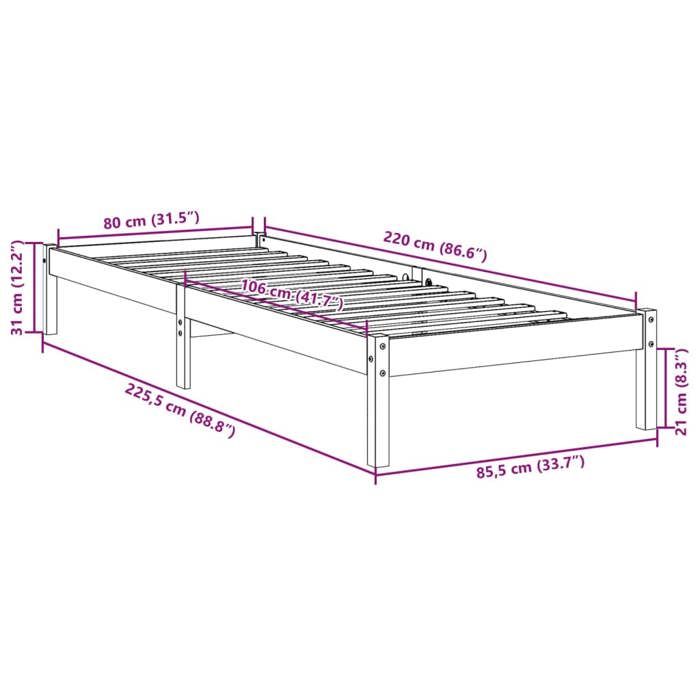 VidaXL Extra Long Bed Frames Without Mattress 80x220 Cm Solid Pine Wood, Bed, Bedroom Furniture, Wooden Bed, Single Bed, 852415