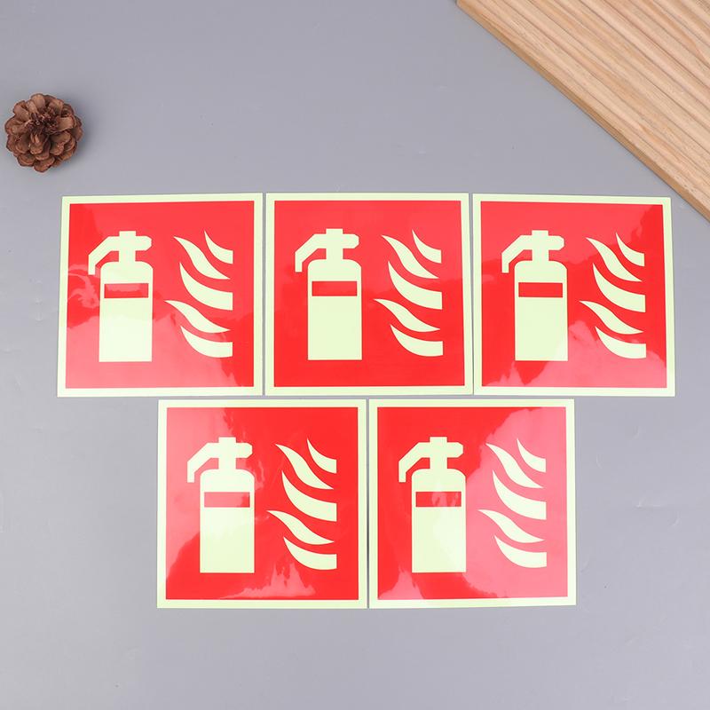 5Pcs Fire Extinguishers Signs Safety Sign Sticker Glow In Dark Durable Adhesive Waterproof Protected Label For Public Place