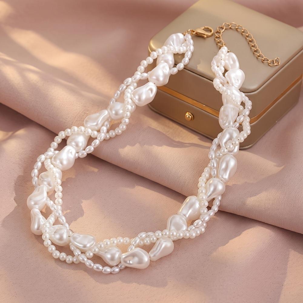 White Pearl Choker Chain Necklace Baroque Pearl Long Chain Necklace Pearl Necklace  For Women Lady