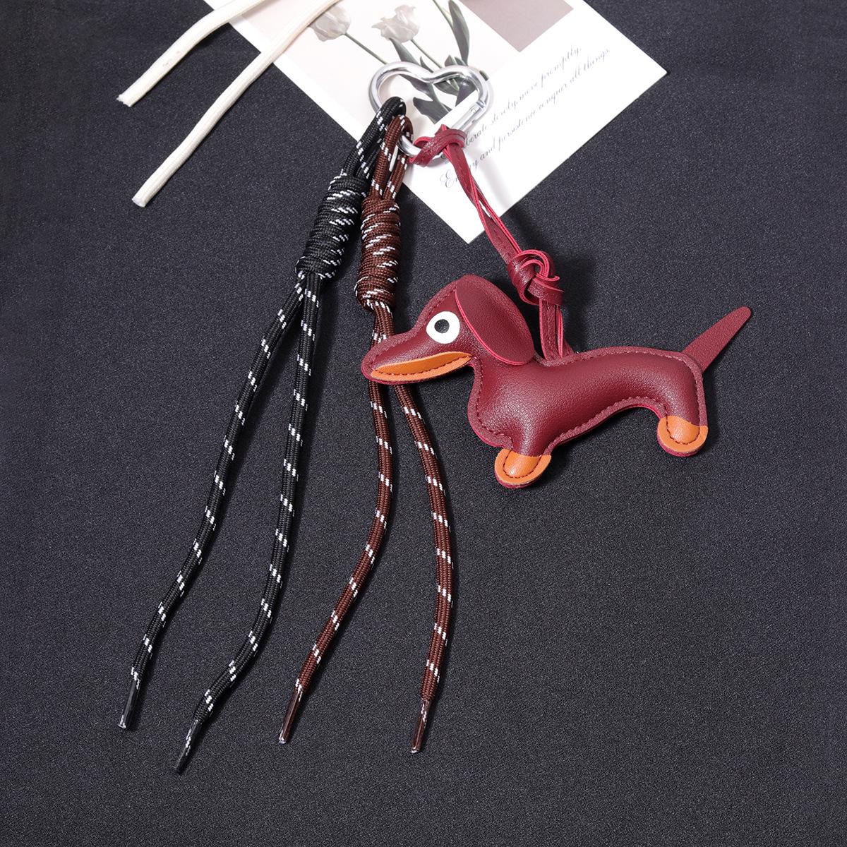 Sausage Dog Keychain with Woven Rope and Chocolate Bag Pendant