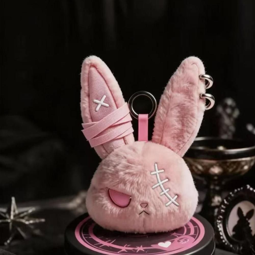 Plush Dark Bunny Plush Doll Embroidered Rabbit Bag Charm Cute Bunny Plush Keychain Daily Carry