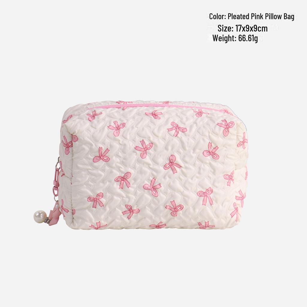 Kosmetisk väska med präglad plisserad rosett - Rymlig, exklusiv multifunktionell förvaring.