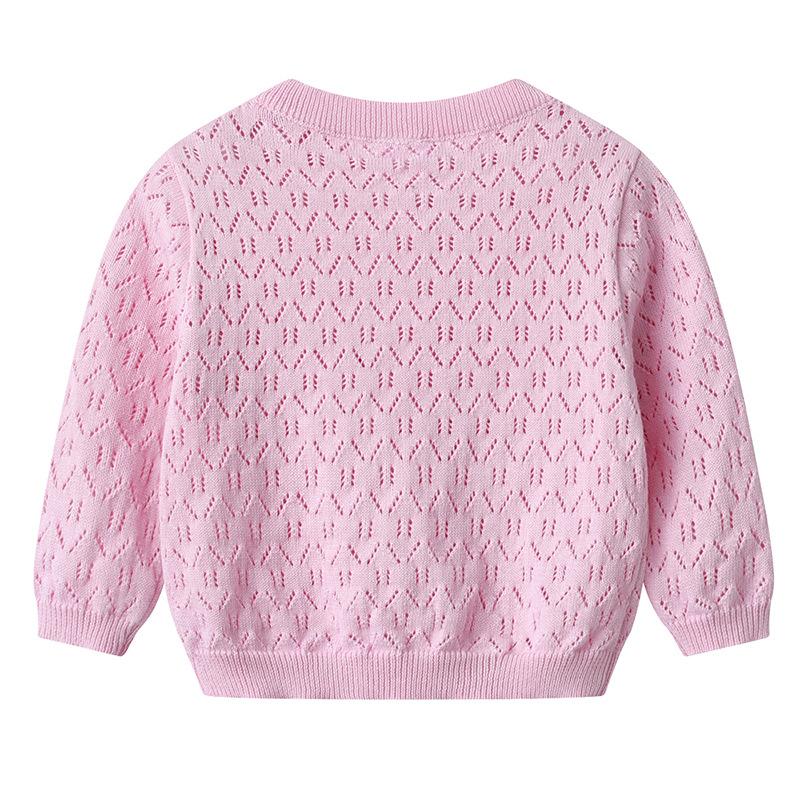 Korean Style Spring and Autumn Children's Woolen Coat Hollow Thin Summer Sun Protection Shirt Girls Knitted Cardigan