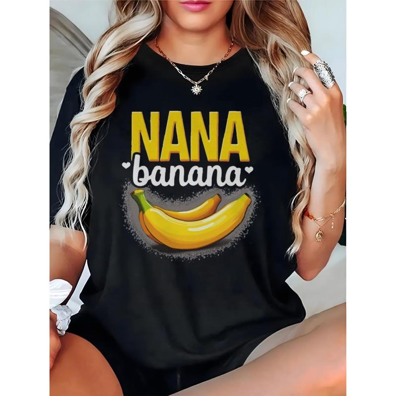 Plus Size - Women'S Funny "Nana Banana" Graphic T-Shirt - Soft Crewneck Tee with Bold Yellow Lettering & Banana Design,
