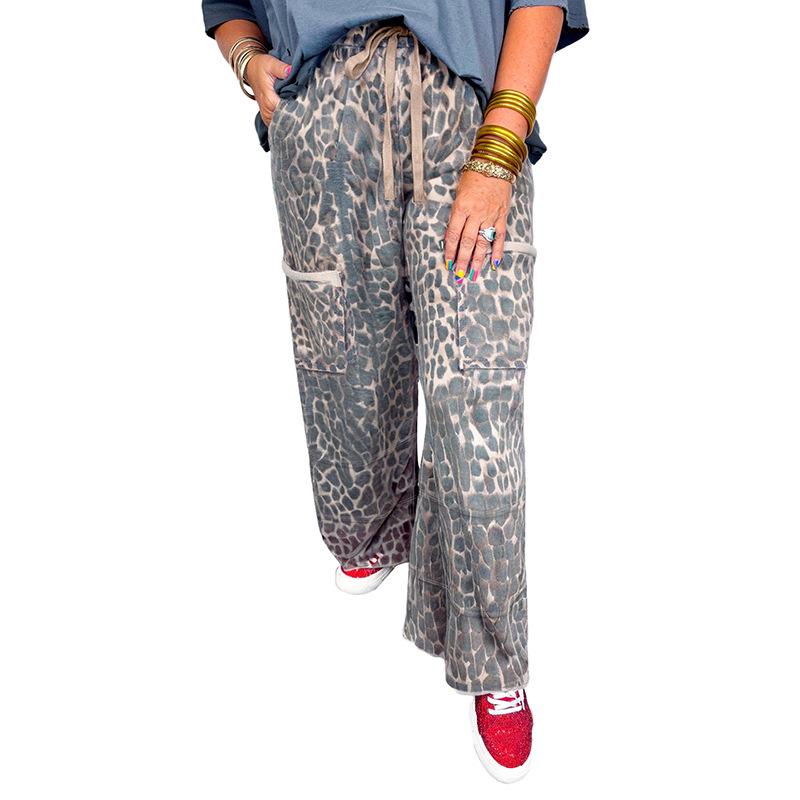 2025 Winter Women s High-Waisted Leopard Print Drawstring Pants - Trendy European & American Style Straight Leg 4XL