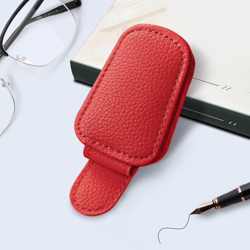 

1Pc Sunglasses Holder Is Suitable for Car Sunshades-Magnetic Leather Sunglasses Clip and Ticket Clip-Car Sunshade Accessory красный