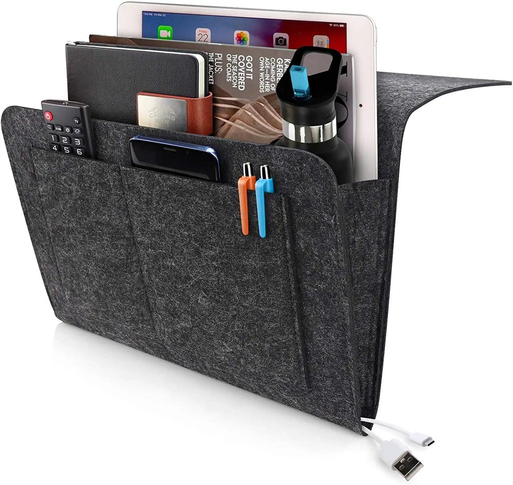 Felt Bedside Storage Bag Pouch Bed Desk Bag Sofa TV Remote Control Hanging Anti-slip Home Storage Organizer Bed Holder Pockets
