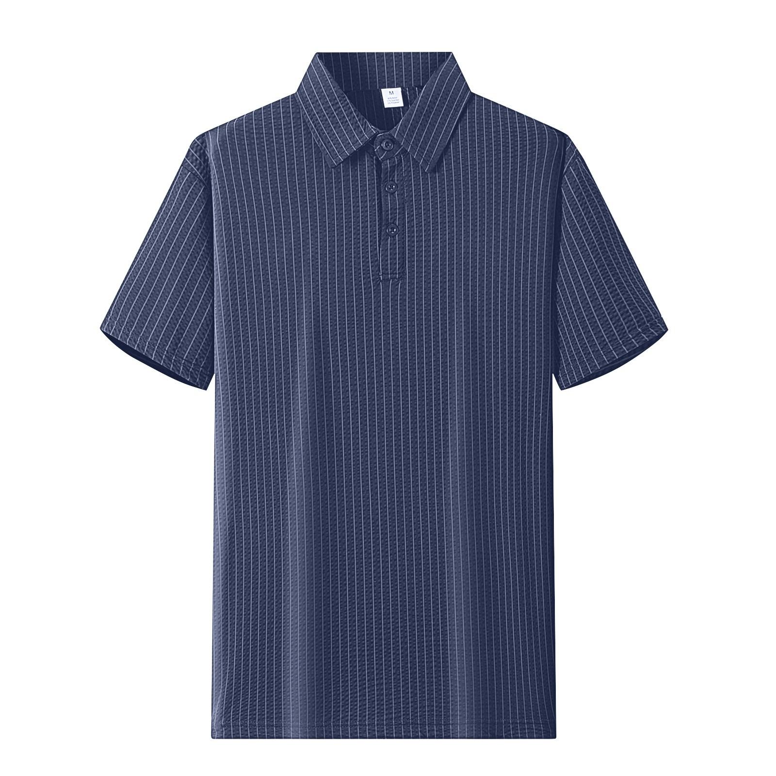 

Мужская летняя однотонная текстурированная рубашка с пуговицами на воротнике, свободного кроя, с коротким рукавом M синий