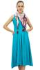 Bimba Women's Designer Rayon Dress With Pockets Solid Aqua Maxi With Scarf -