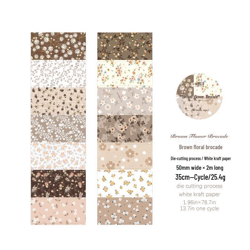 Sugar Poem Floral Collection Die-Cut White Kraft Paper Adhesive Tape - 6 Floral Styles for Decorative Collage & Journaling