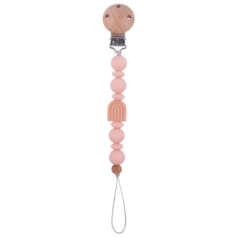 New Baby Pacifier Clips Round Beech Clips Silicone Rainbow Beads for Dummy Nipple Holder Soother Chain Teether Toy