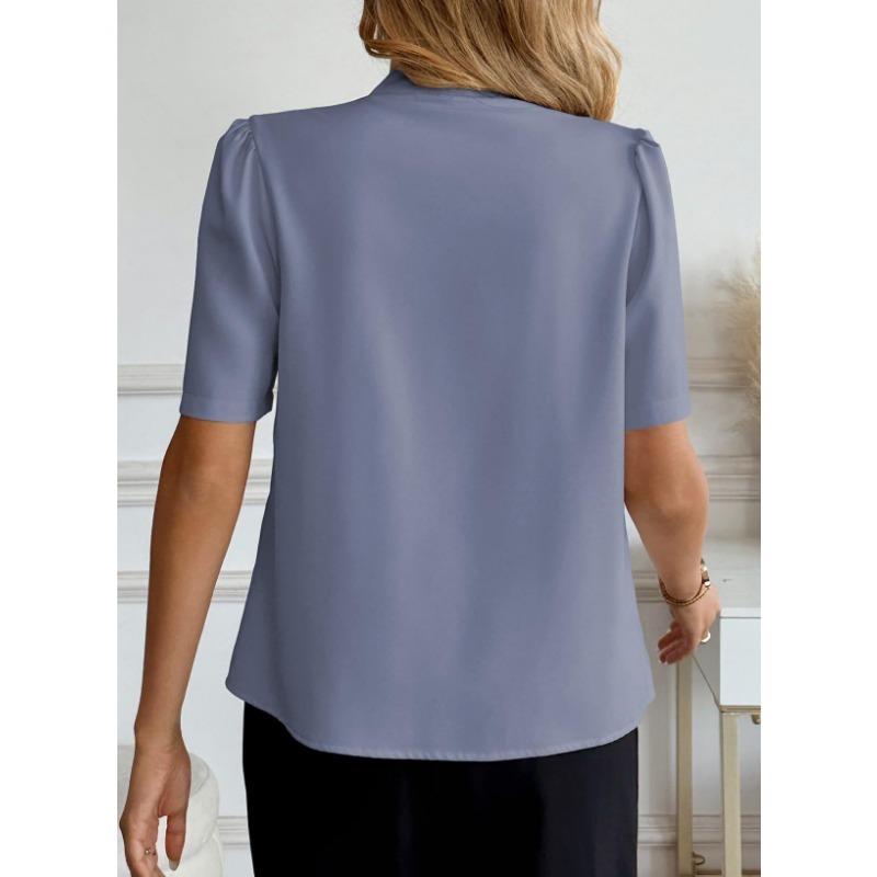 Women's New Summer V-neck Fashion Button Casual Business Short-sleeved Shirt