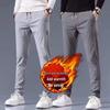 Black Label Plus Men's Slim Fit Fleece Pants - Autumn/Winter Korean Style Large Size Straight Business Casual Trousers