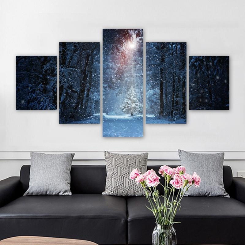 5 Panels Snow Forest Posters Canvas Painting Tree Landscape Picture Prints Wall Art For Living Room Modern Home Decor No Frame
