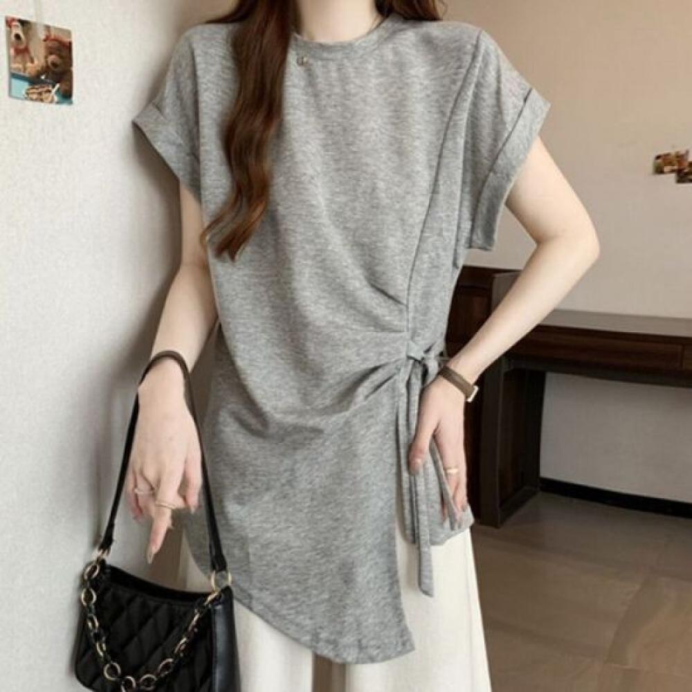 Navava Women Unbalanced WaisT Ribbon ShorT Sleeve T shirT nT2814