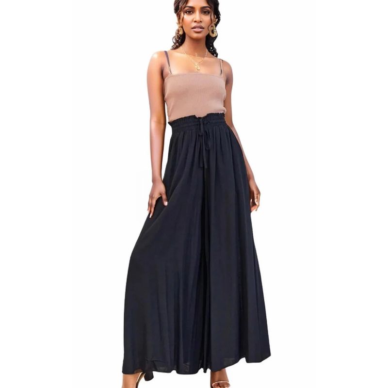 

Европейские и американские персонализированные летние новинки женские брюки широкие штанины эластичный пояс широкая штанина высокая талия длинные женские кюлоты Black XL