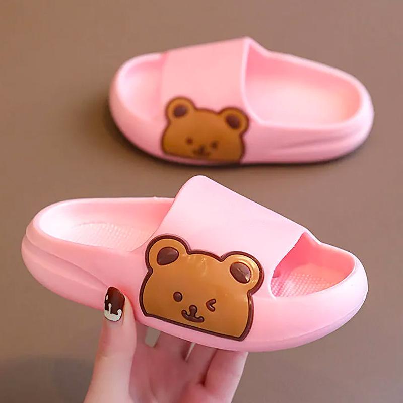 

New Fashion Toddler Slippers Kids Cartoon Bear Beach Outdoor Flip Flops Boys Girls Cute Soft Sole Non-Slip Bathroom Home Shoes 30-31 рожевий