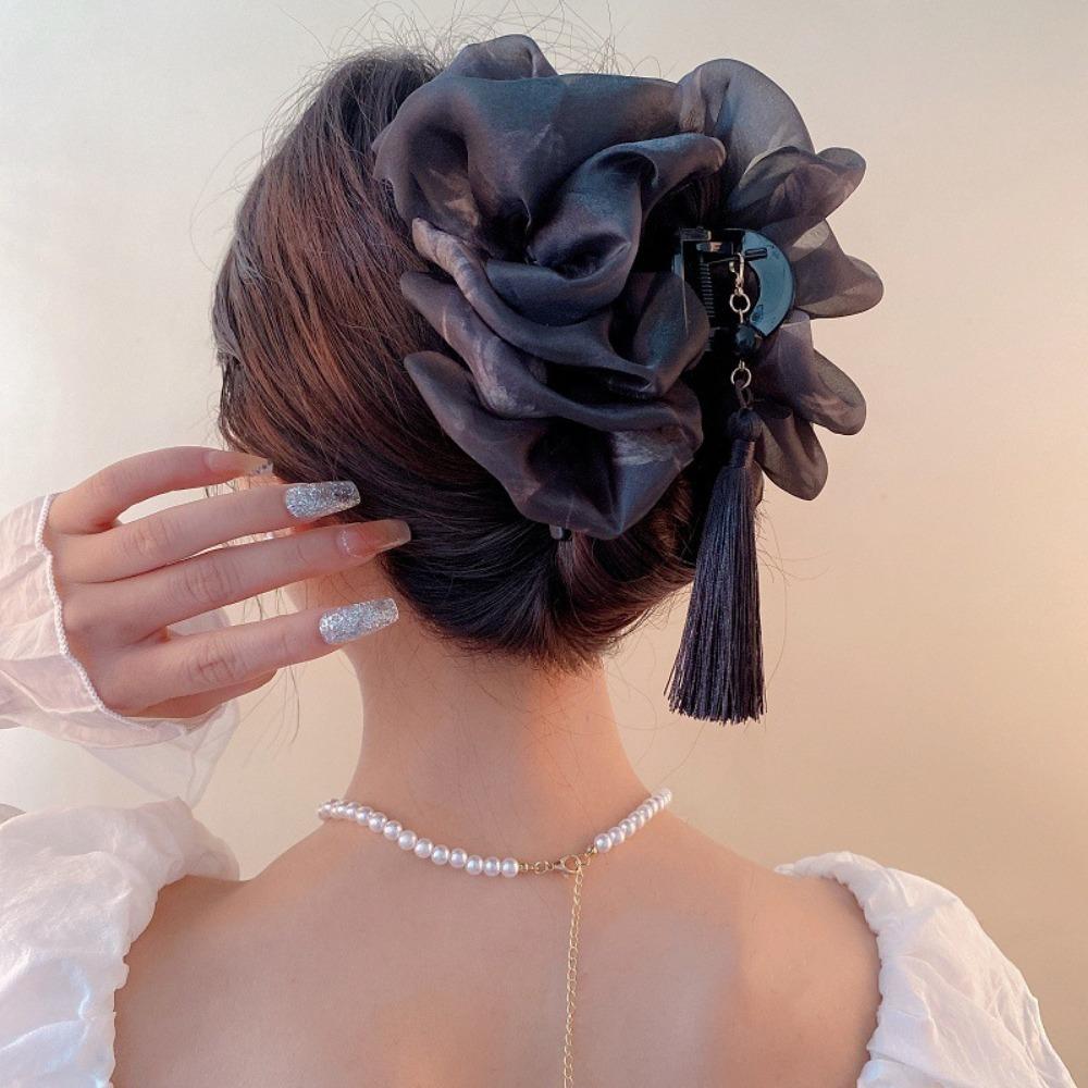 Cloud Tassel Bubble Mesh Hair Claw Chinese Style Back of The Head Clip  Hairpin Accessories