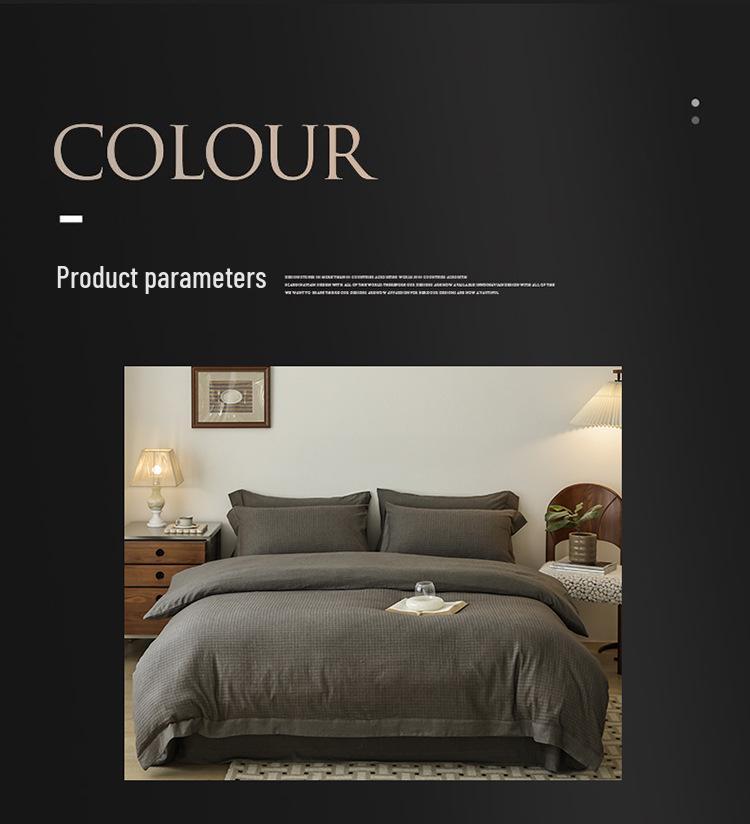 2026 Spring/Summer Men's Pure Cotton Striped 4-Piece Bedding Set: Washed Cotton Bed Sheet & Duvet Cover.
