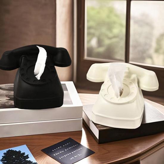 Rotary Phone Tissue Holder Nostalgic Landline Phone Tissue Box Cover Retro Landline Tissue Dispenser for Home Living Room Bedroom Desktop Decor