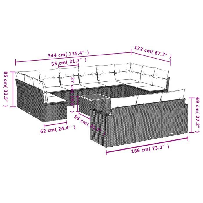 VidaXL Garden Lounge Set with Cushions 14 Pcs, Patio Sofas, Patio Furniture Set, Outdoor Furniture, 3256696