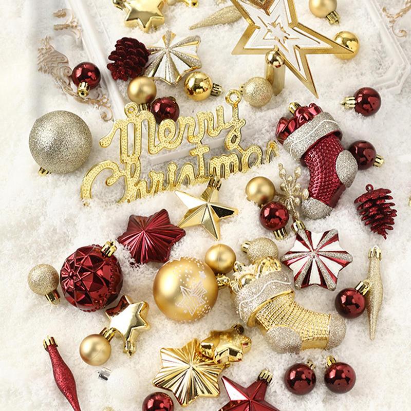 Shatterproof Christmas Ornaments 70X Stars Balls Stockings Snowflakes Christmas Decorations For Tree Classic Christmas Decor