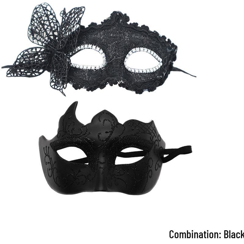 Elegant Black Painted Half-Face Mask for Halloween Masquerade – Men's Couples Edition