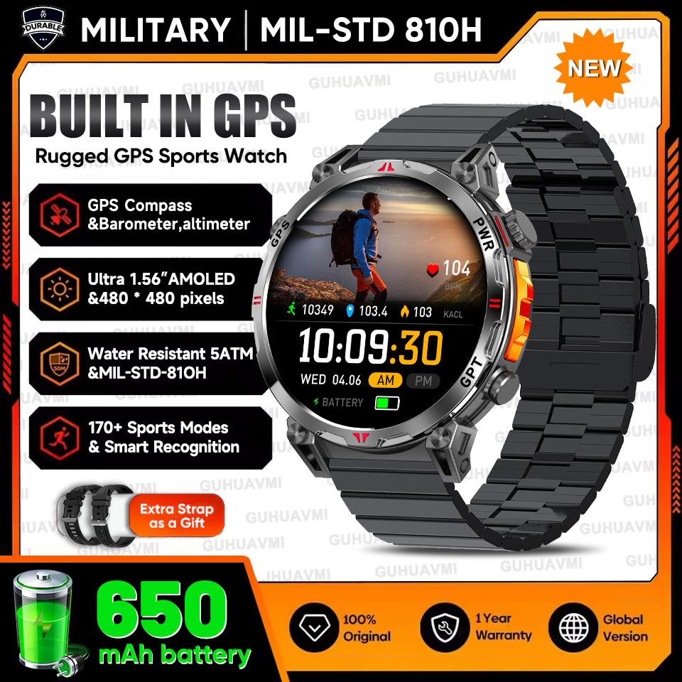 Outdoor GPS Sports Smart Watch Men Built in GPS Compass 5ATM Waterproof Bluetooth Call HD AMOLED Screen Fitness Smartwatch