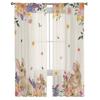 Osterhase Frühling Wildblumen Tüllgardinen für Wohnzimmer Schlafzimmer Voile Transparente Gardine Fenster Heimdeko Vorhänge