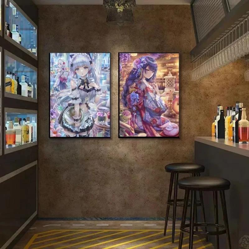 Genshin Impact Anime Game Poster Art Wall Murals Decor Bedroom Office Game Room Decor Gifts Kawaii Canvas Painting Cat Cars