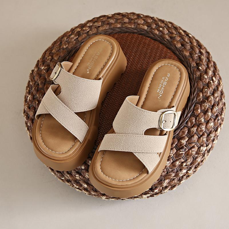 CRLAYDK Slide Sandals for Women with Soft Footbed and Strap Buckle Ladies Platform Open Toe Walking Casual Slippers