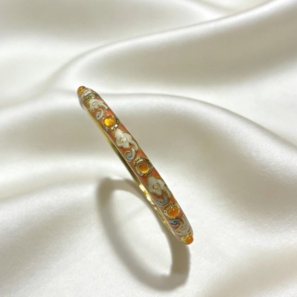 Enamel Chinese Cloisonne Bracelet Ethnic Style Classic Flower Texture Bracelet Open Cuff Vintage Women's Hand Bracelet