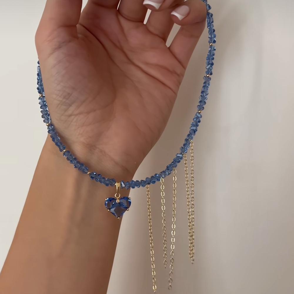 Boho Geometric Transparent Crystal Jewelry Fashion Vintage Sexy Zircon Heart Pendant Tassel Necklace For Women Neelry