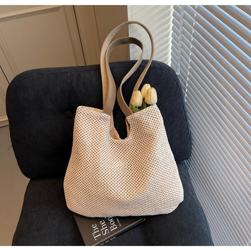 Large capacity simple woven bag women's beach vacation tote bag niche design versatile underarm bag