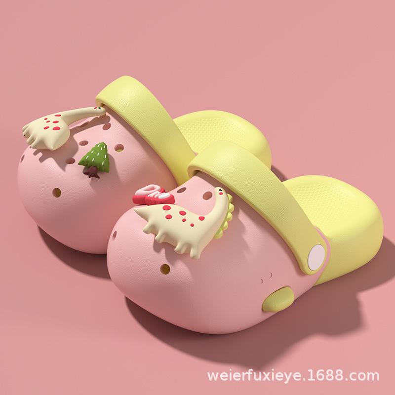 Tamancos infantis de desenho animado para o verão, sandálias fechadas antiderrapantes para meninos e meninas, chinelos fofos para bebês e crianças pequenas para uso externo