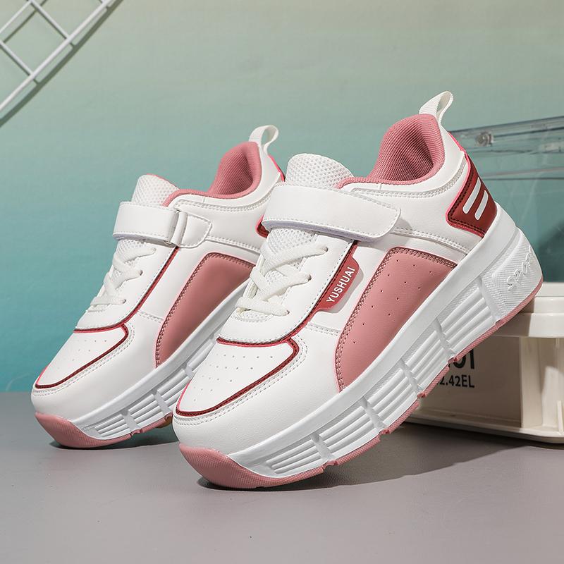 TUINANLE Small Four-wheel Walking Shoes Pink Teenager Sport Shoe Girls Kids Unisex Two Wheel Pulley Walking Shoes
