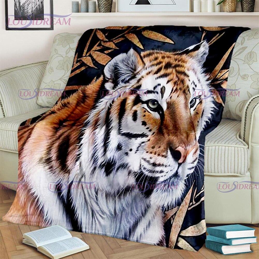 Übergroßer Flanell-Sofabettbezug mit brüllendem Tiger-Motiv, bedruckt, weiche und haarige Decke, warme Flanell-Überwurfdecken, Bürogeschenke