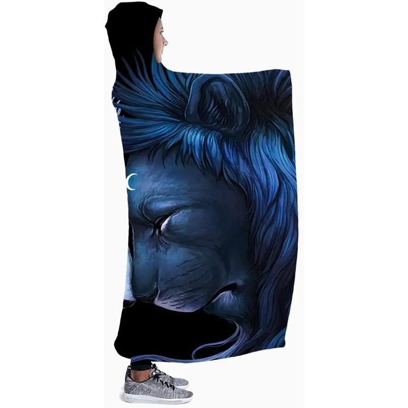 Lion Hooded Blanket Anti-Pilling Flannel Wearable Hooded Throw Blanket Super Soft Warm Hoodie Cape Wrap Blanket for Kids Adults