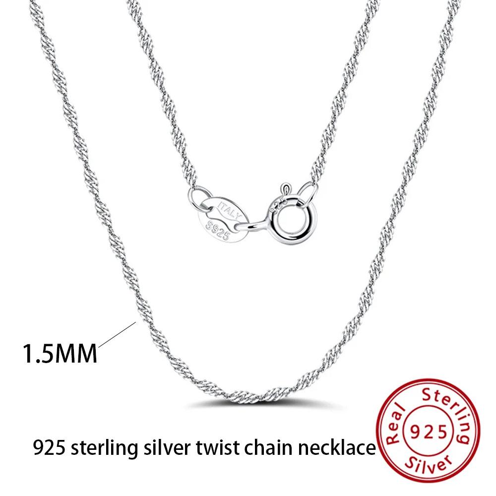 Effie Queen 100% 925 Silver Basic Chain Necklaces Box/Snake/Chopin/Figaro Beaded Chain 40-60cm Unisex DIY Casual Wear