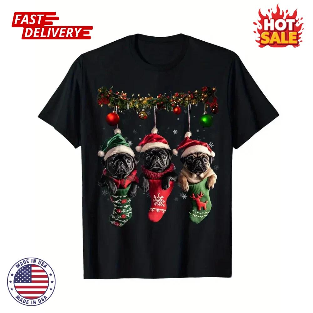 

SALE - Funny Pug Christmas Lights T shirt – Festive Holiday Dog Lover Tee Unisex S