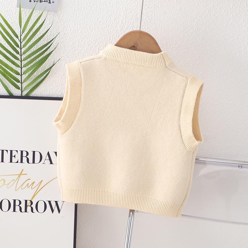 Childen Knitted Vest For Girls Boys Autumn Bear Jacquard Infant Toddler Knitwear Round Collar 0-5Years Baby Sleeveless Sweater
