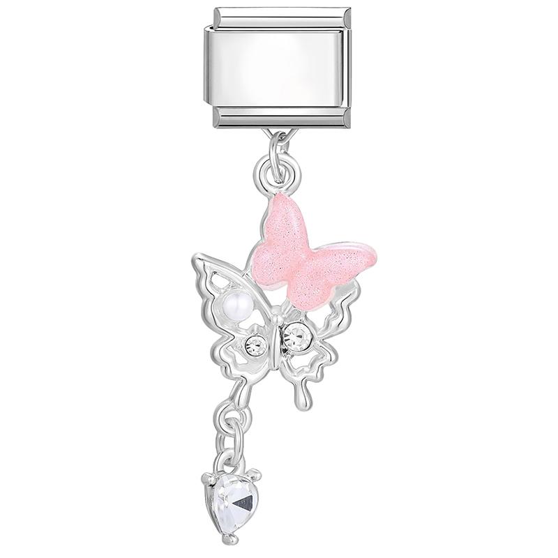 New Sweet Pink Zircon Heart Bows Cherry Moon Star DIY Making Bracelet Women Men Stainless Steel 9mm Italian Charm Links Fit