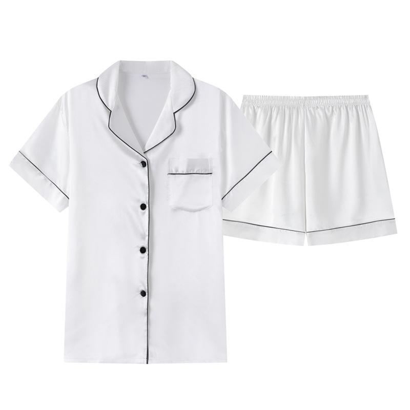 Women’s Summer Piped Solid Color Homewear 2 Piece Short Sleeve Shorts Pajama Set Casual Polo Collar Loungewear