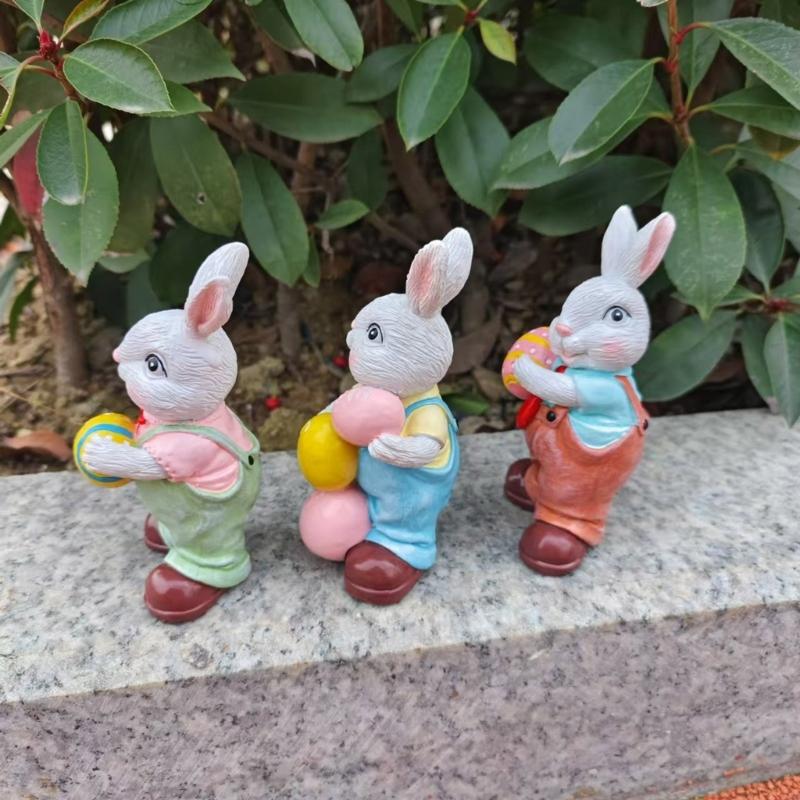 Easters Rabbit Sculpture Colorful Bunnies with Eggs Resins Figurine Statue Ornament for Home and Garden Decoration Gift