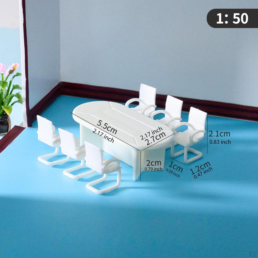 1/50 Dollhouse Conference Table Chair Set,Scene Accessory Realistic Ornament Mini for