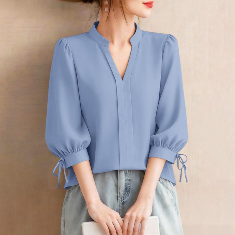 ZANZEA Women CasuaL V-Neck Solid Color 3/4 Sleeve Loose Blouse
